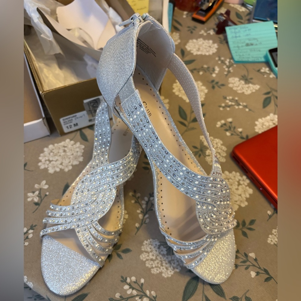Charter Clib Silver & Pearl Metalic Wedge Sandals. New in Box. Size 12 Medium.